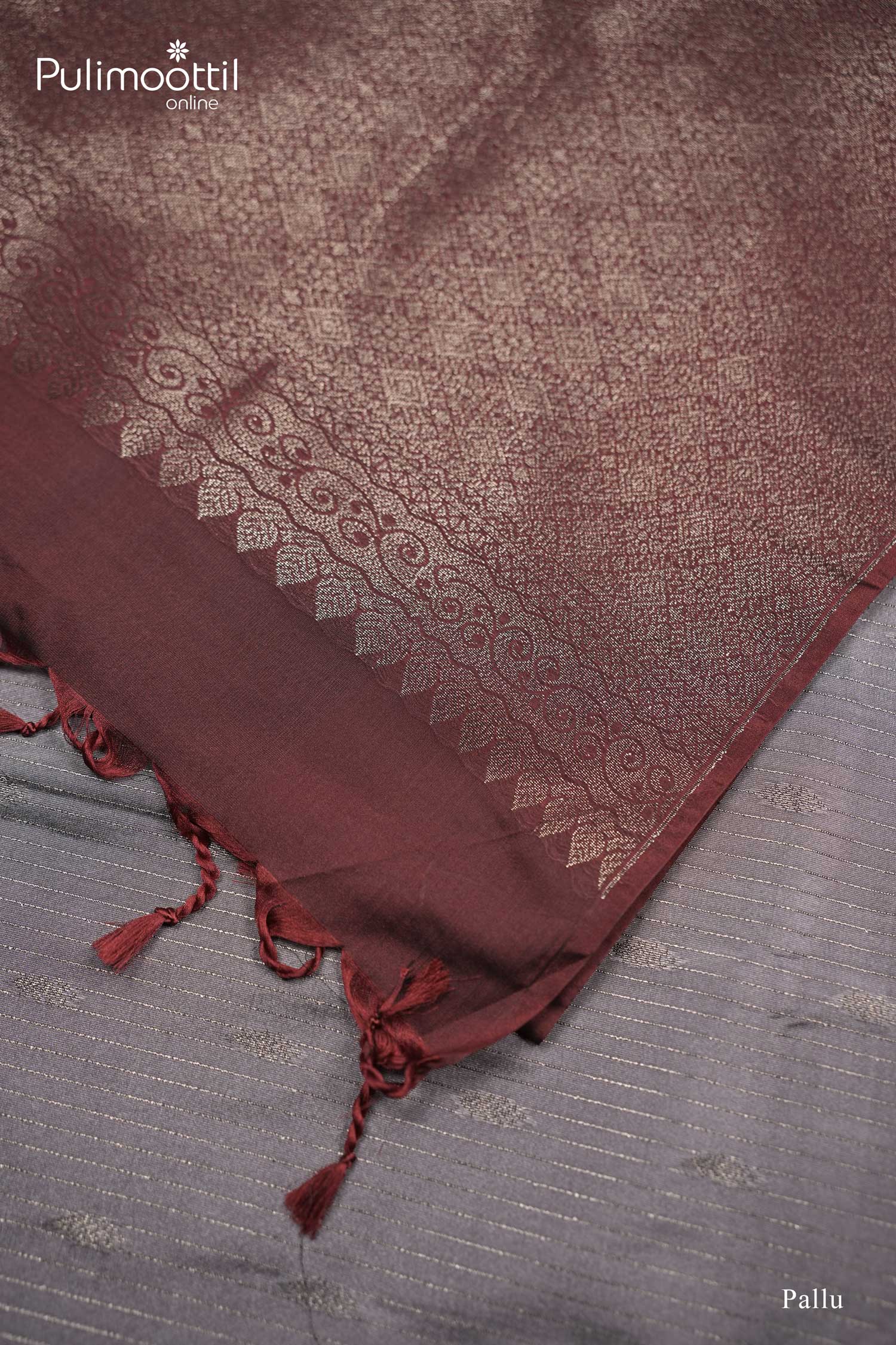 Grey With Maroon Border Semi Silk Saree.