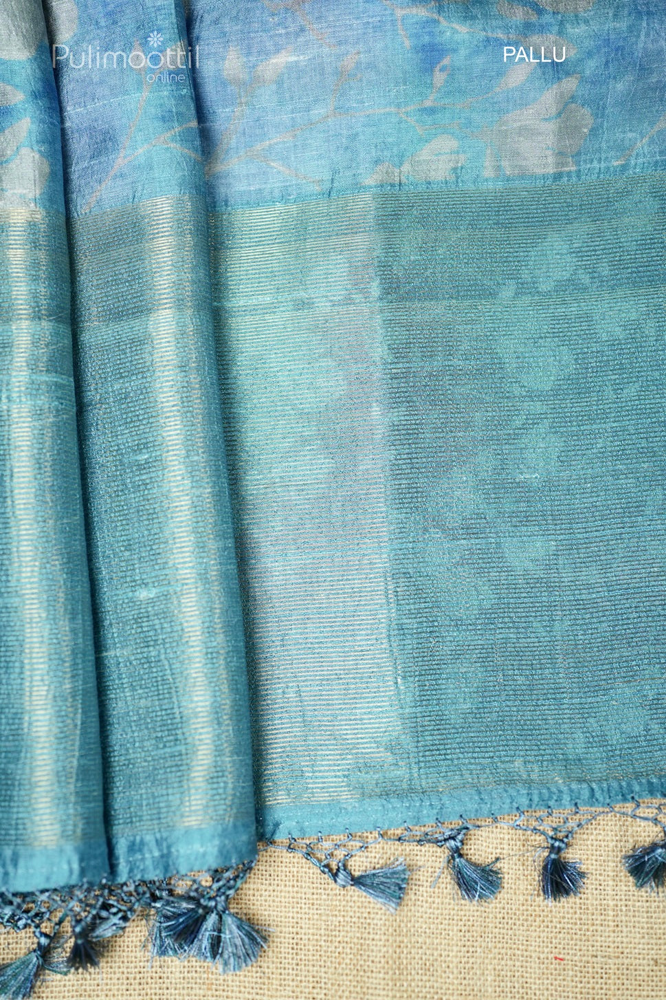 Pastel Blue Colour Printed Jute Silk Saree