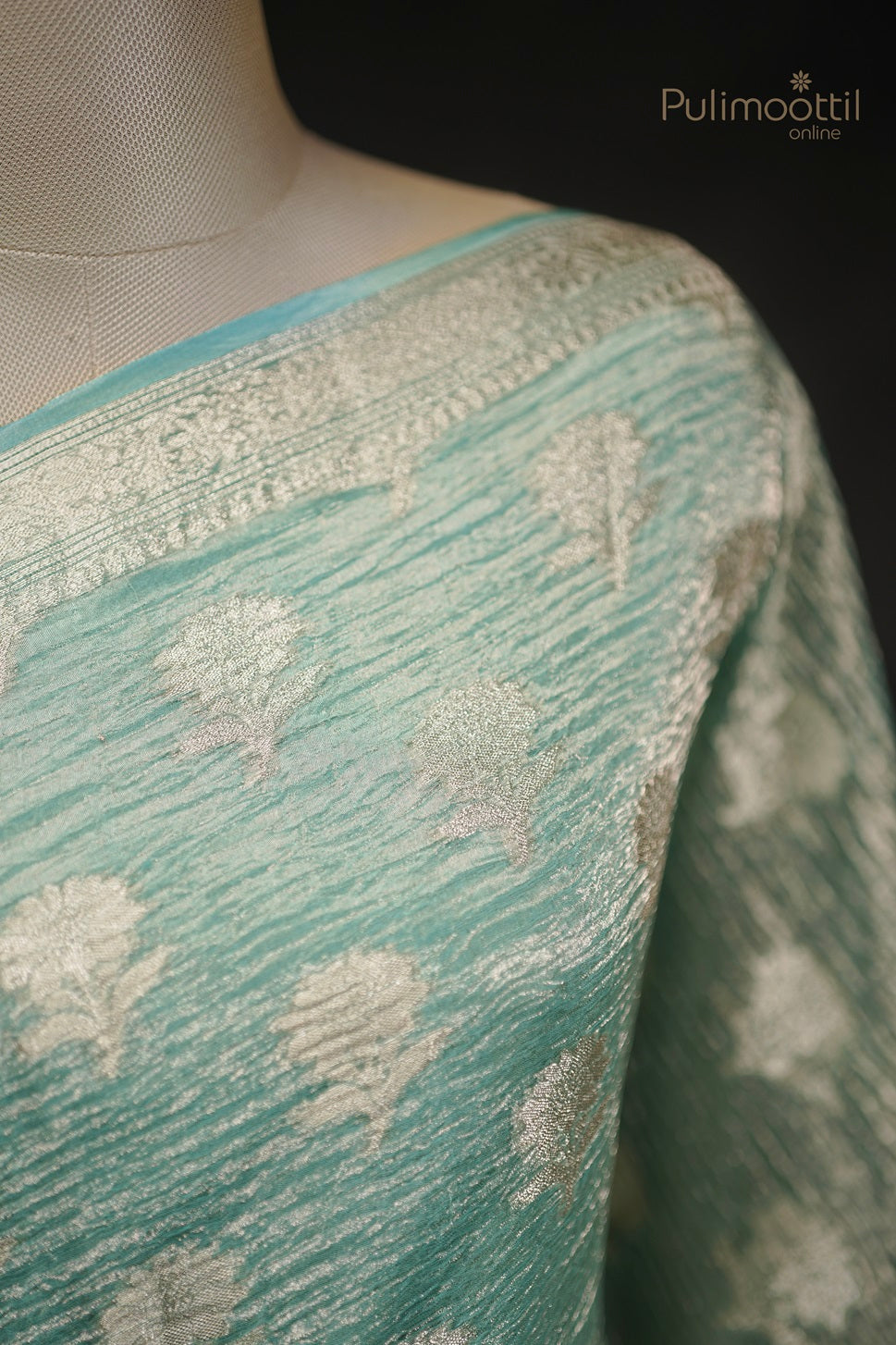 Sea Green Colour Crushed Tissue Organza Banarasi Saree