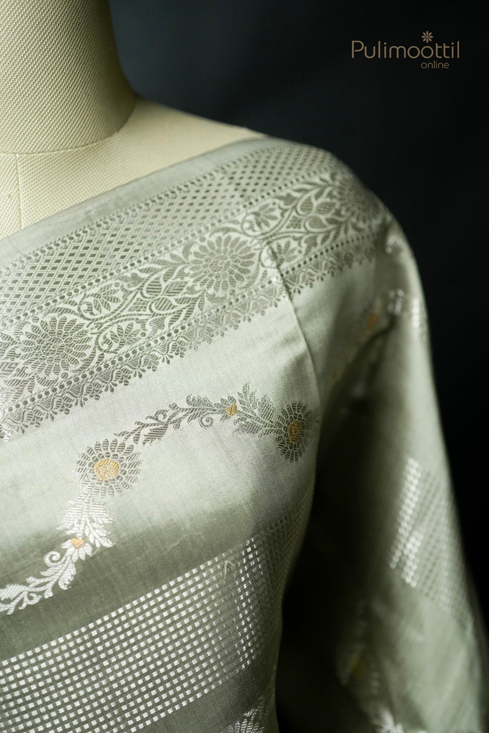 Pastel Olive Green Colour Chiniya Silk Saree