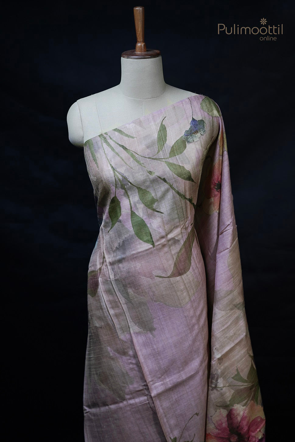 Pastel Onion Colour Printed Tussar Silk Saree