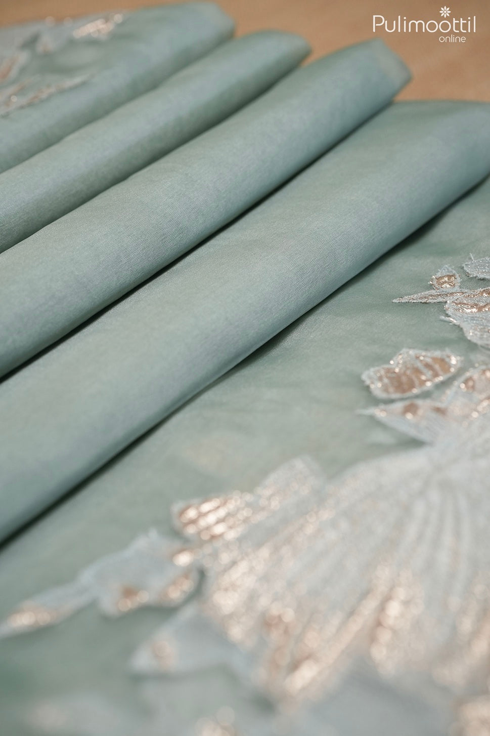 Powder blue color organza fancy saree
