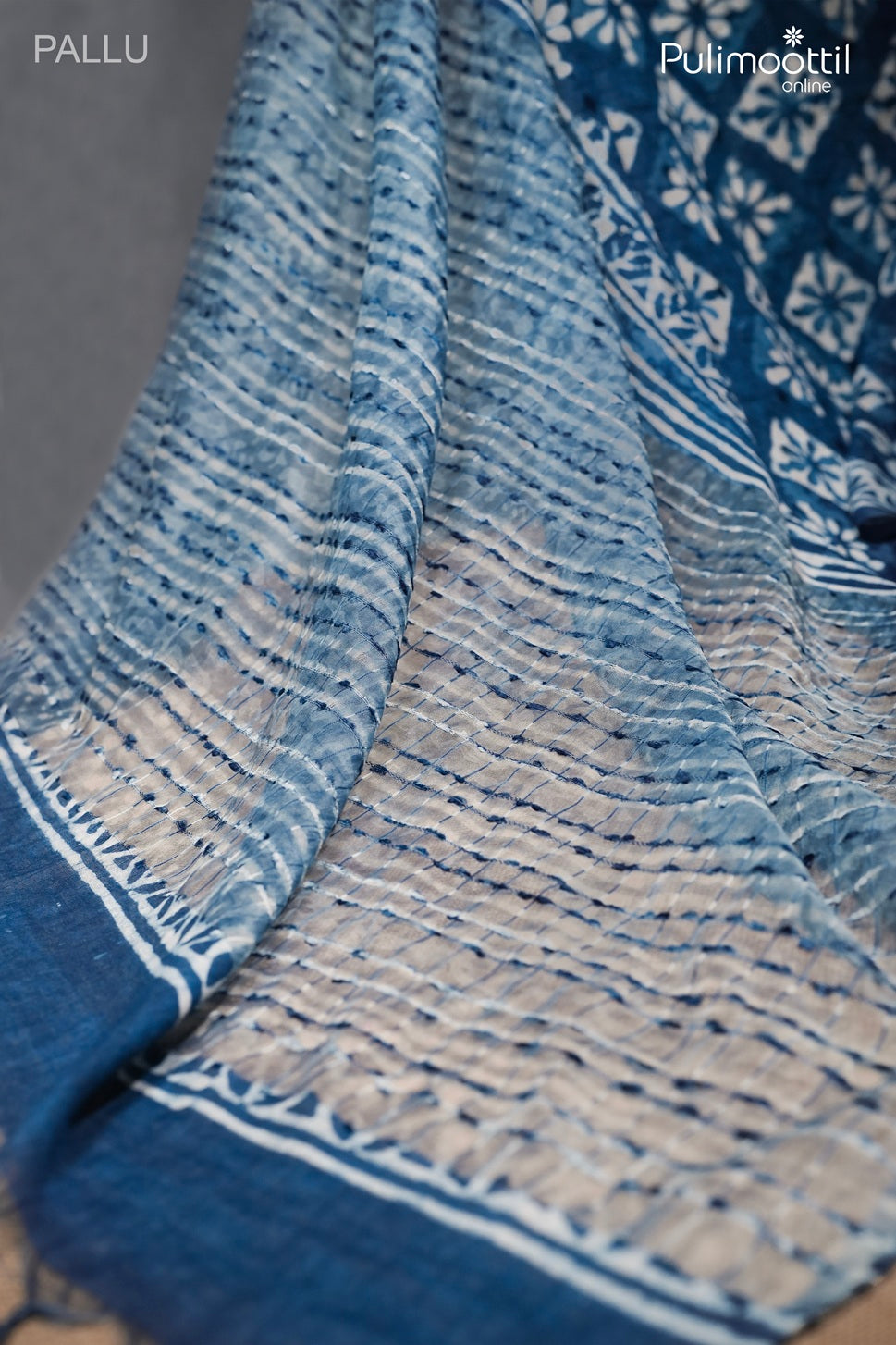 Indigo blue color Chanderi saree