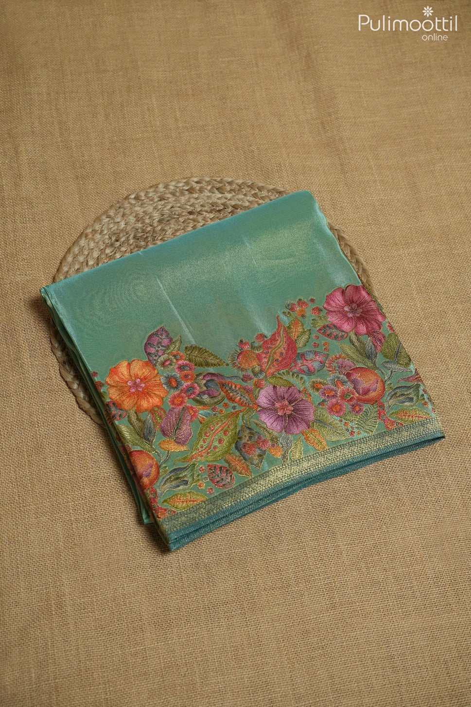 Turquoise blue color golden tissue Banarasi saree