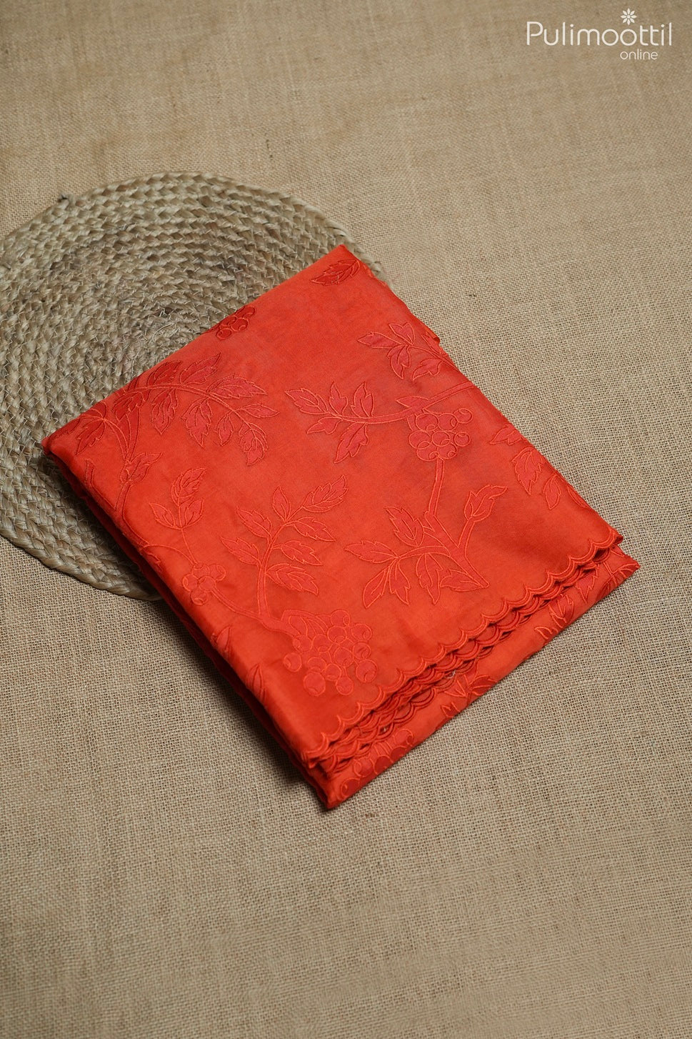 Deep orange color organza fancy saree