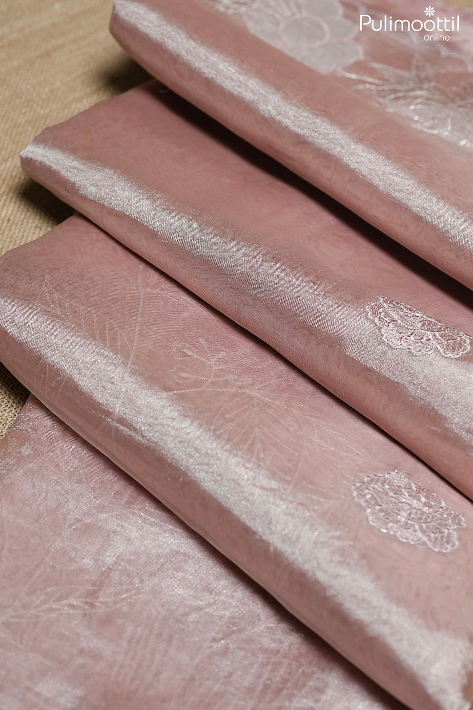 Baby pink color tissue organza fancy saree