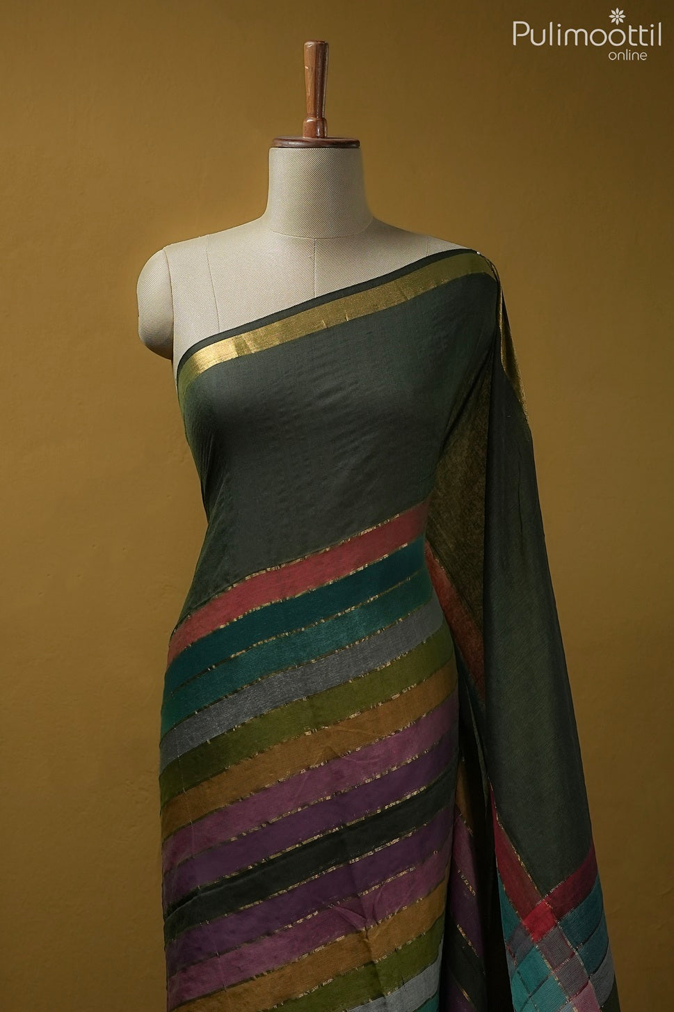 Olive green color Mul Cotton saree