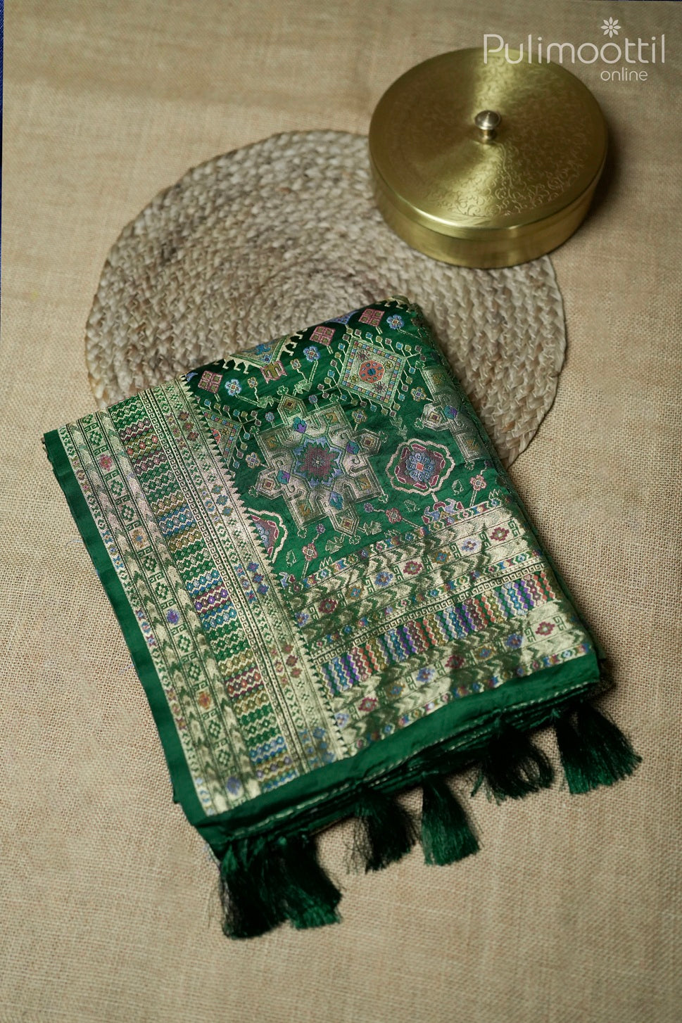 Bottle green color Banarasi saree