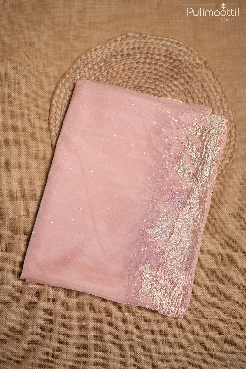 Pinkish pink color organza fancy saree