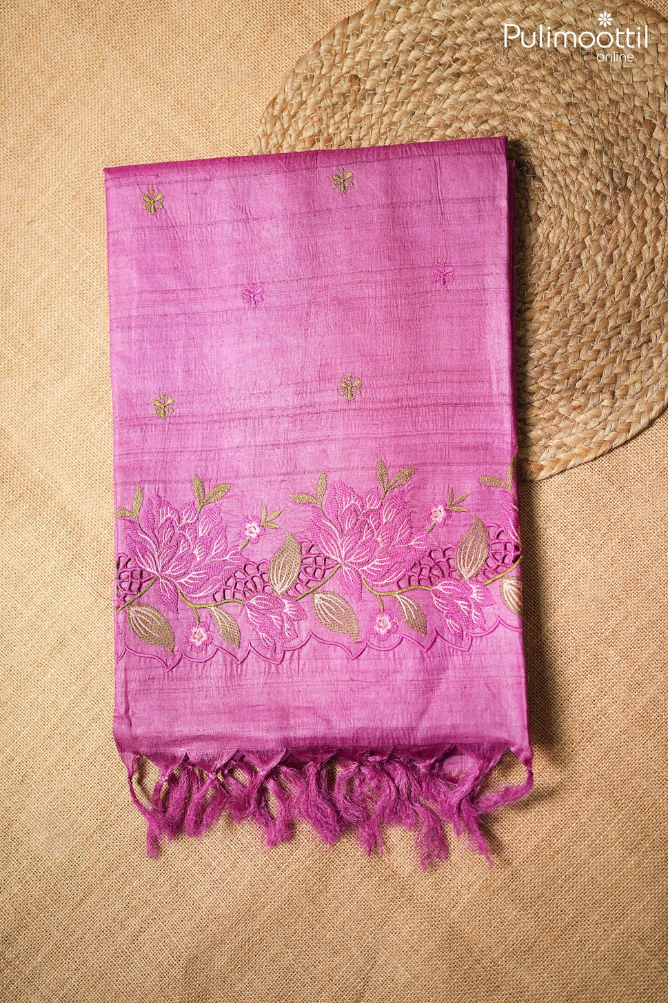 Dark pink color Tussar silk saree