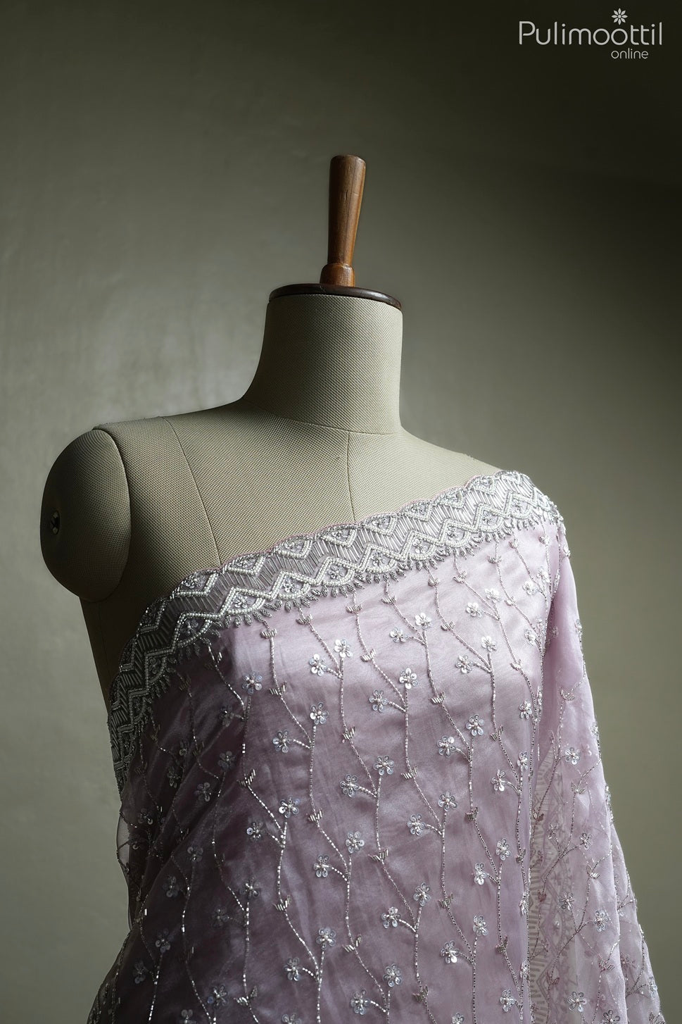 Light lavender color organza fancy saree