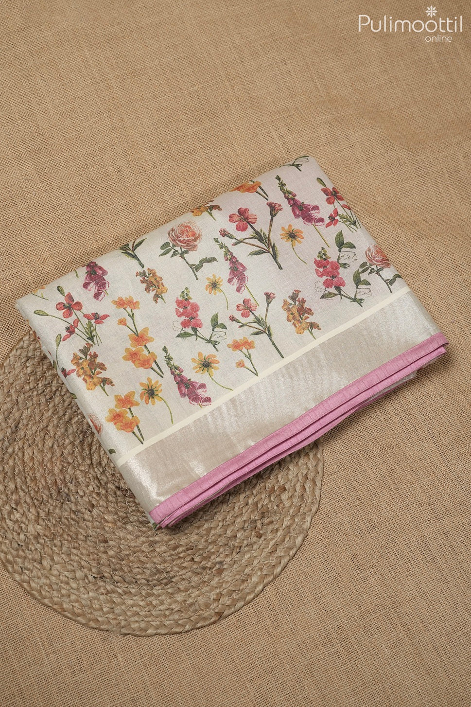 Kerala traditional white golden tissue set saree