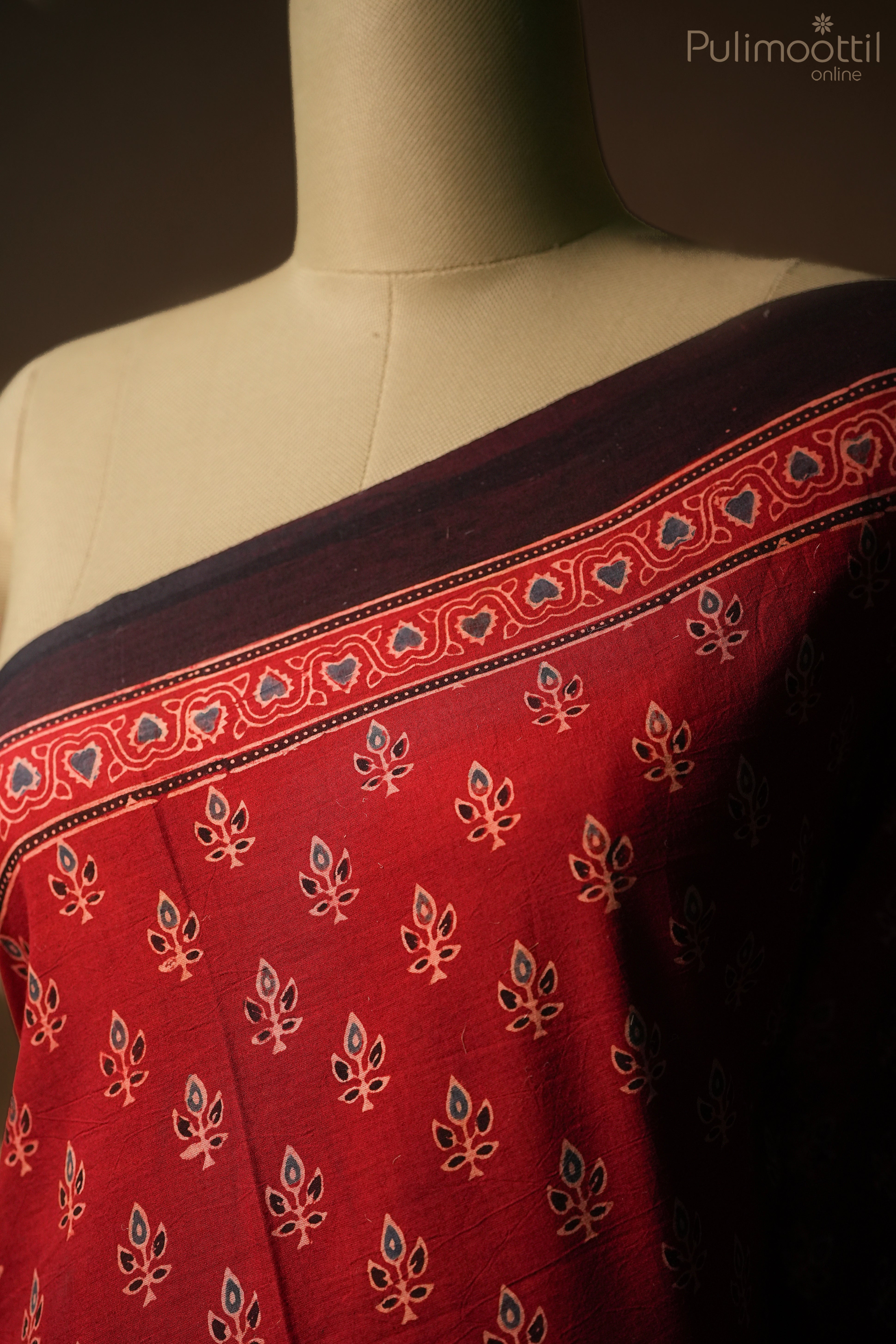 Brick red color Maheshwari cotton saree