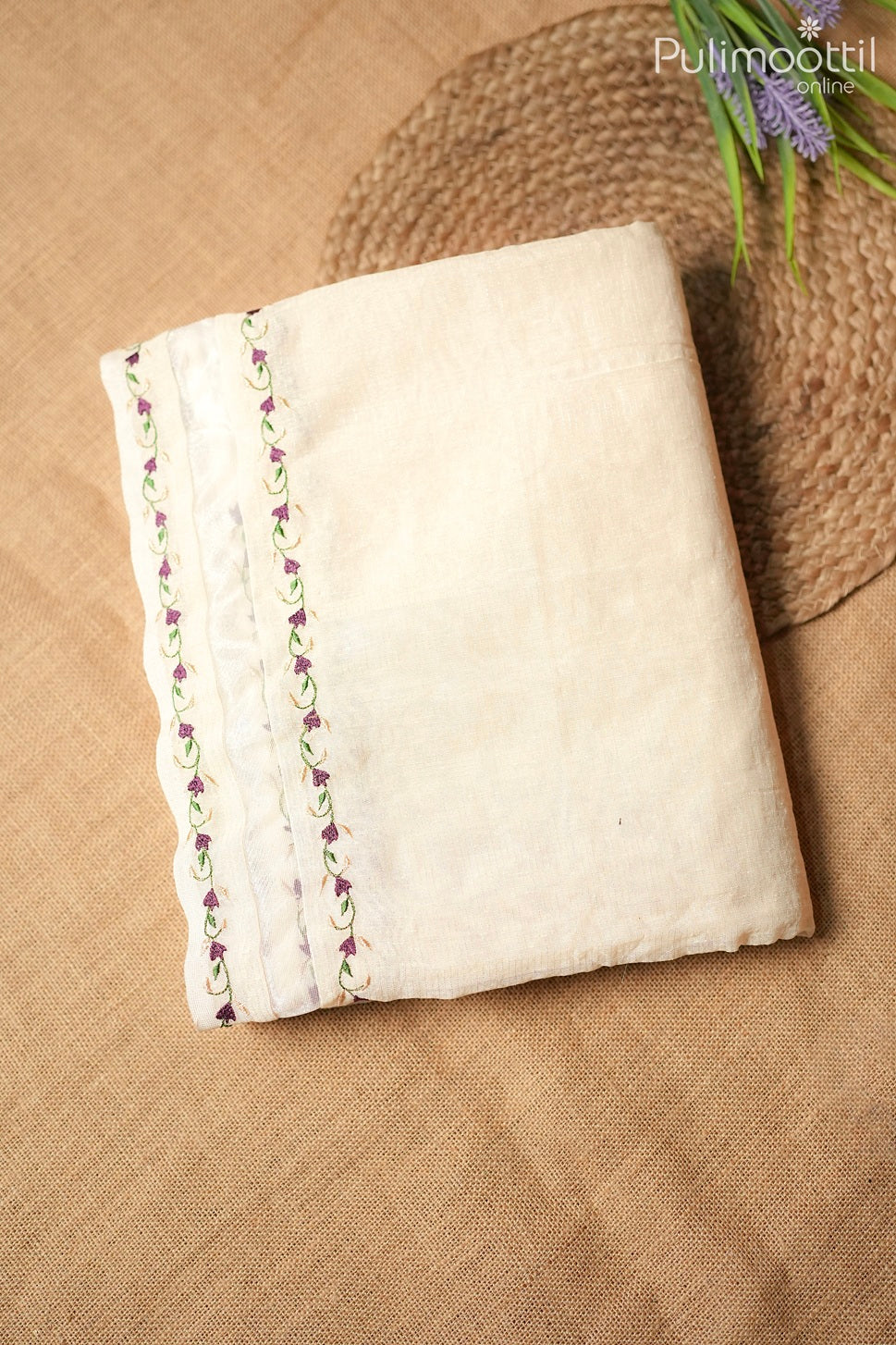 Off white color semi Chanderi fancy saree