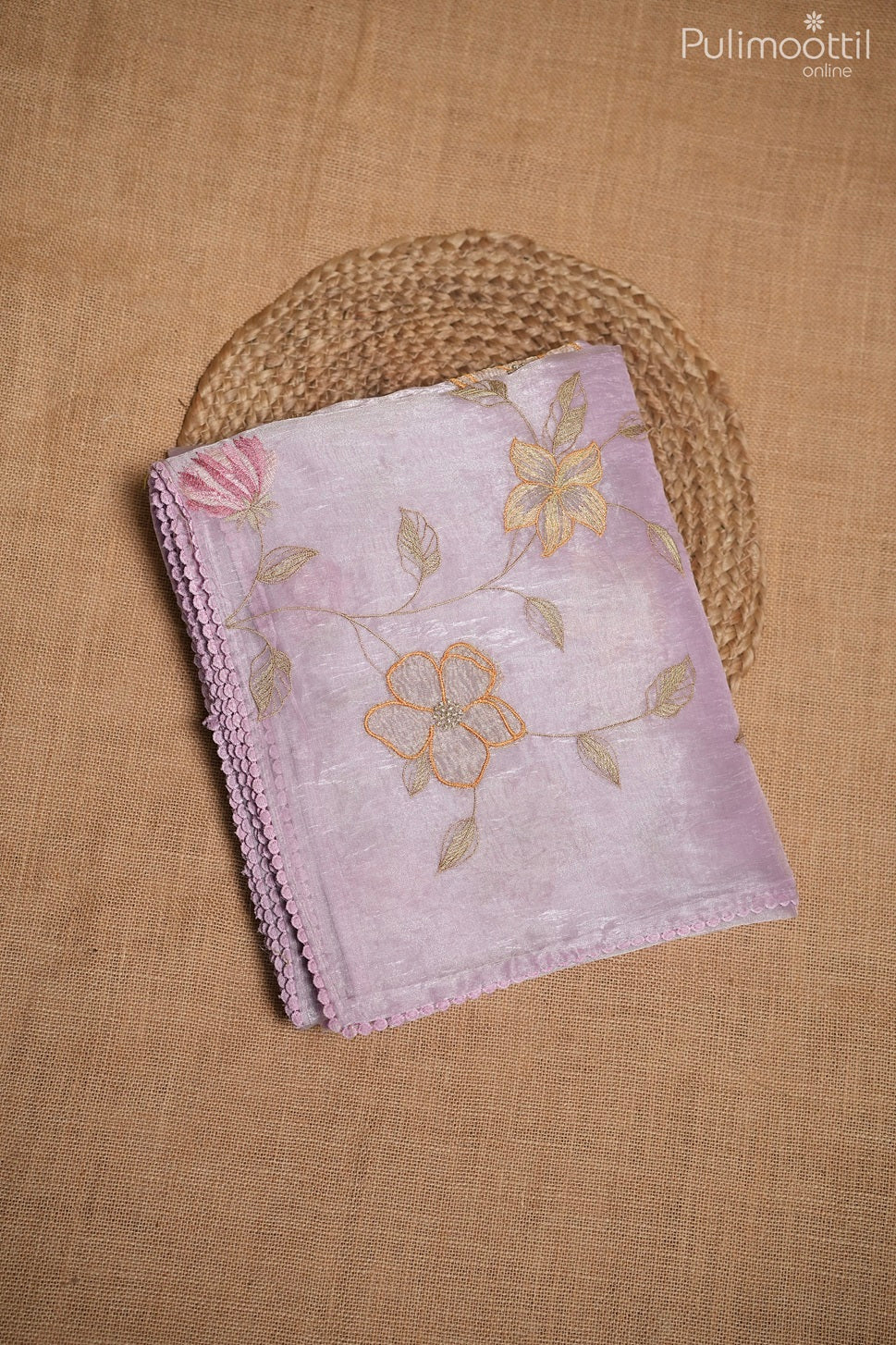 Lavender color crushed organza fancy saree