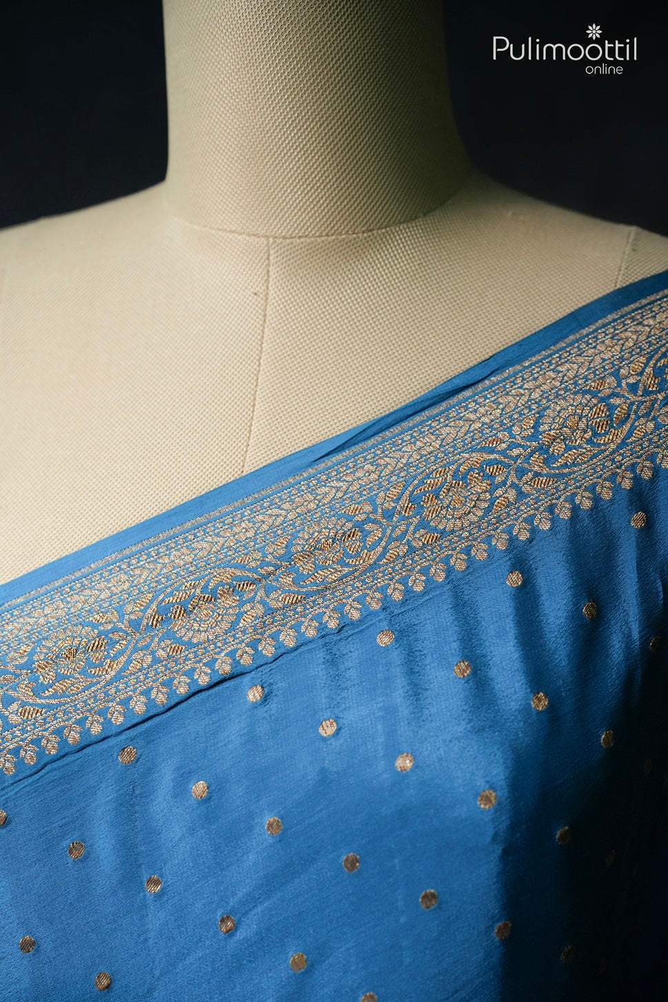 Dark sky blue color Banarasi saree