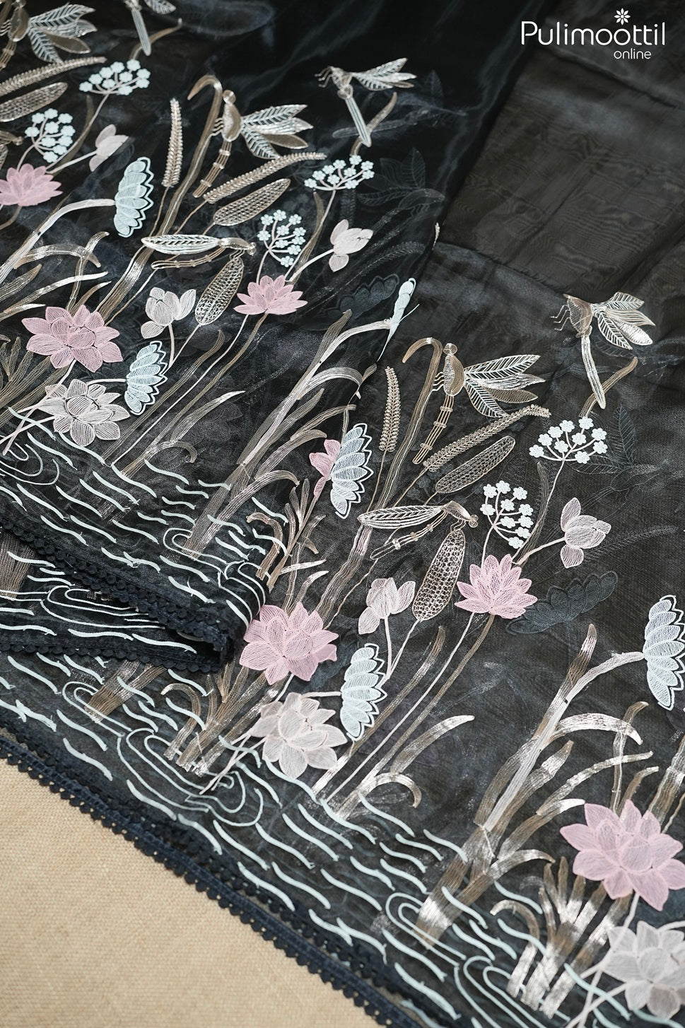 Black color organza fancy saree