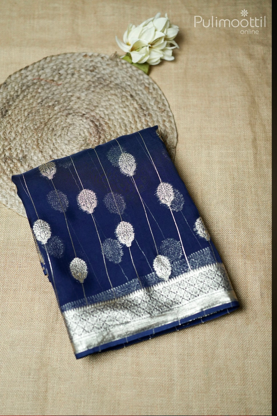 Classic blue color organza Banarasi saree