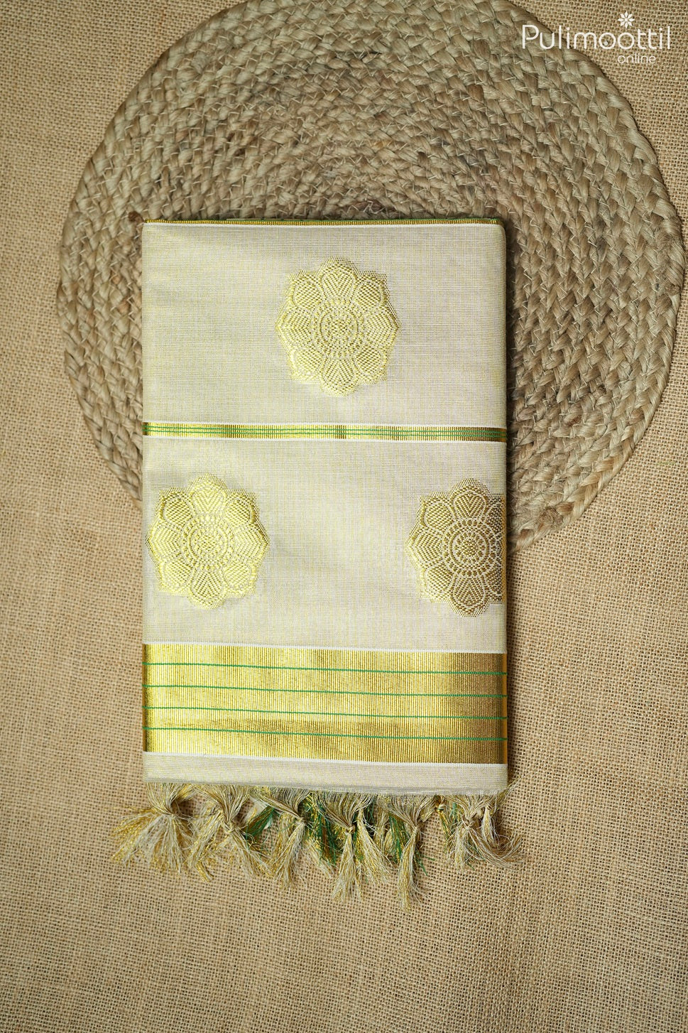 Kerala traditional golden tissue set saree