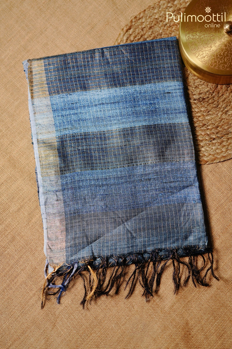 Blue grey color jute silk saree