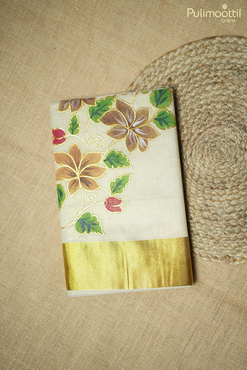 Kerala traditional golden tissue set saree