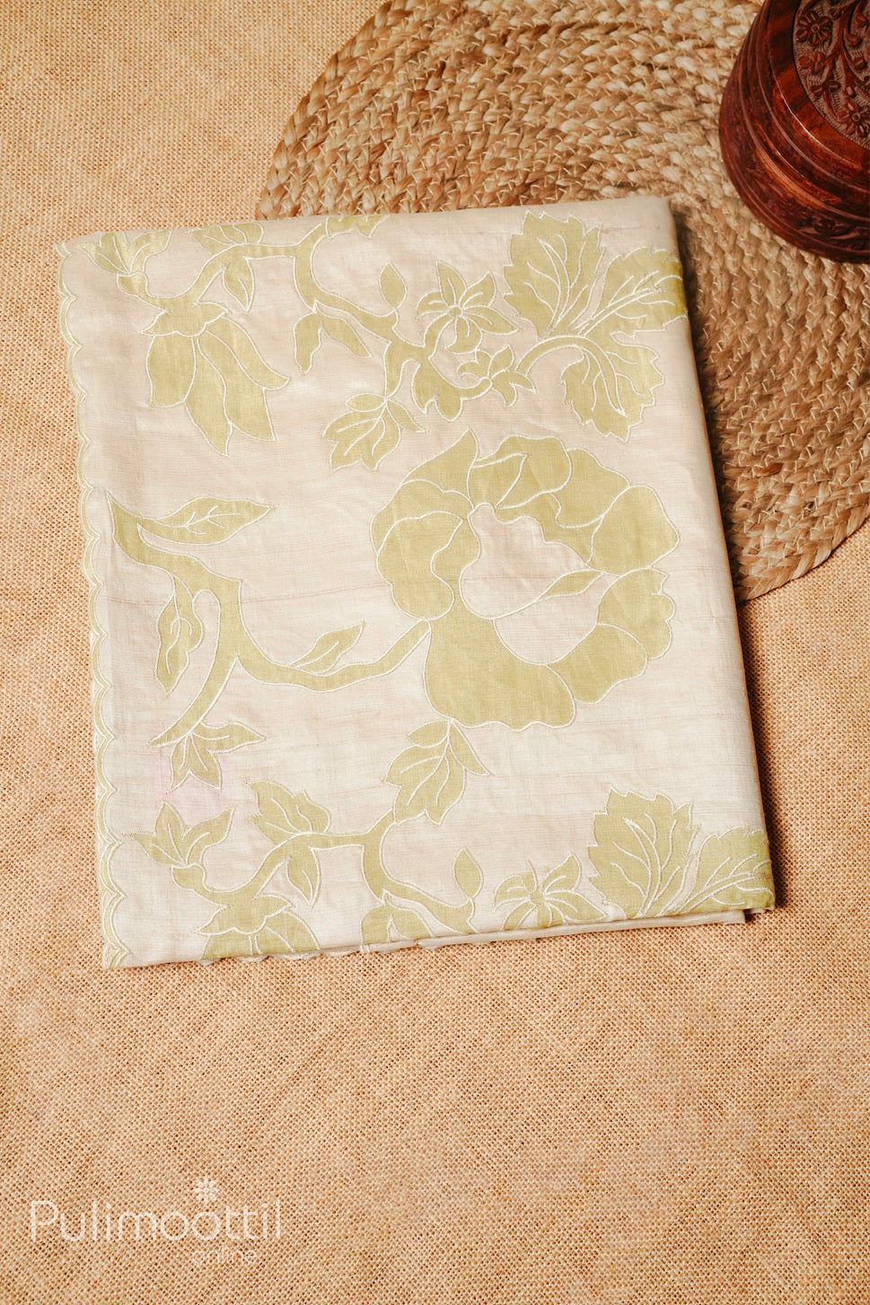 Ivory color appliqué work Tussar silk saree