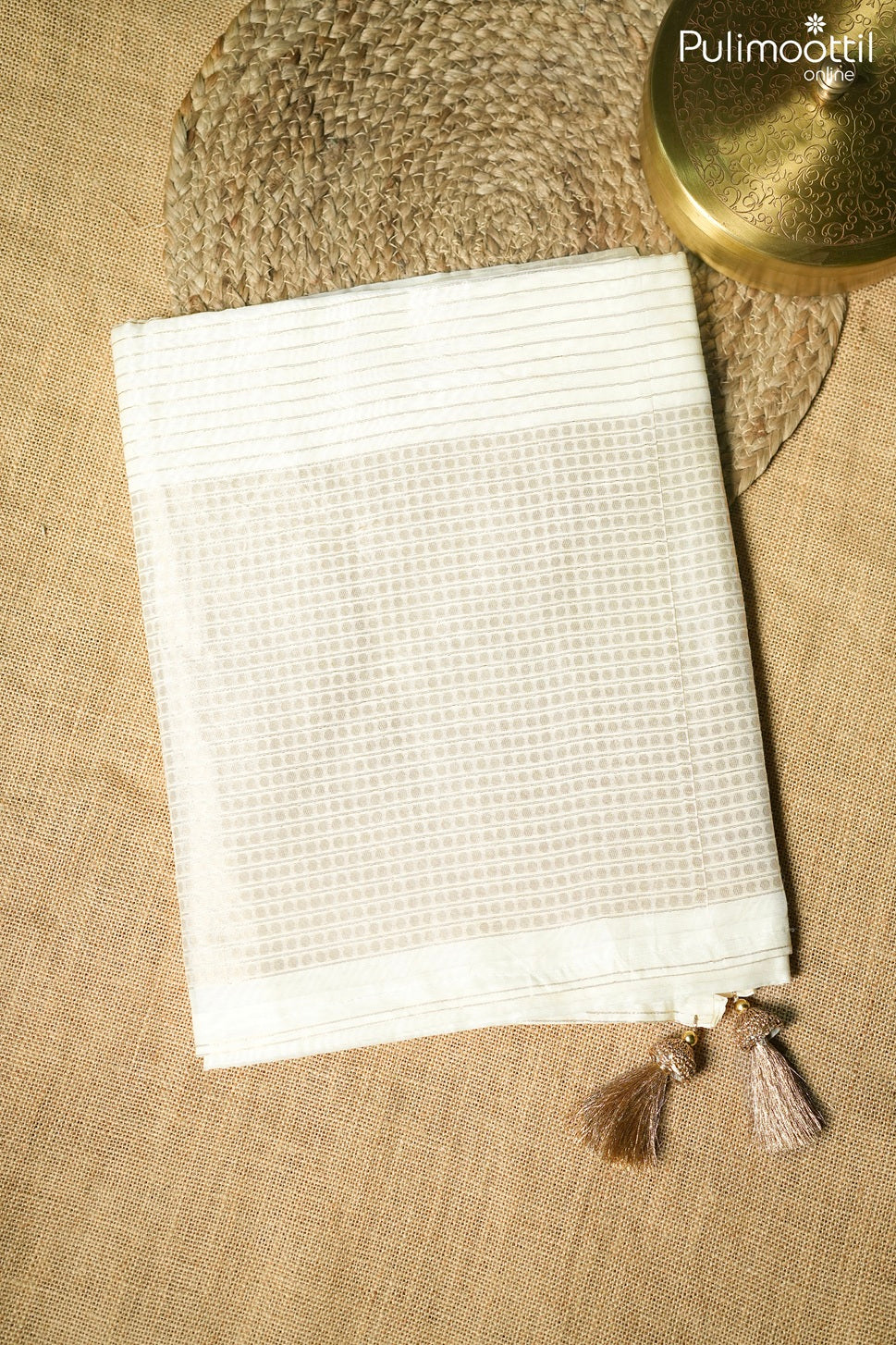 Off white color semi Chanderi traditional fancy saree