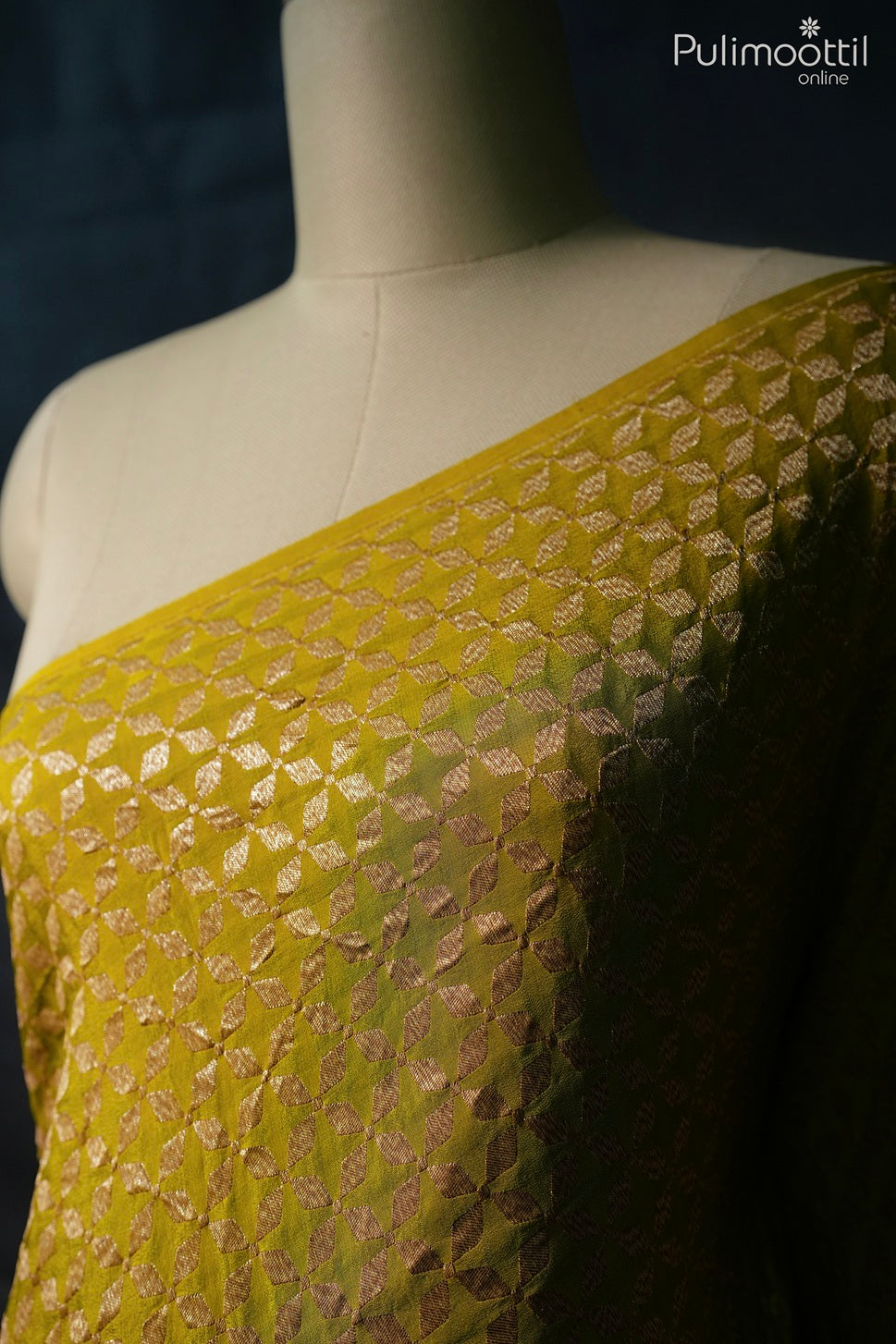 Olive yellow color antique zari Banarasi saree