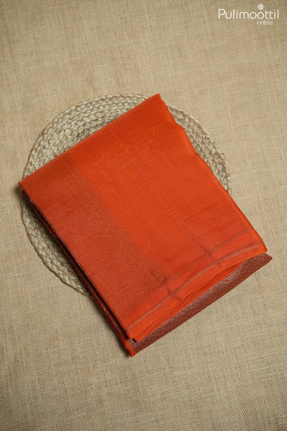 Rusty red color organza fancy saree