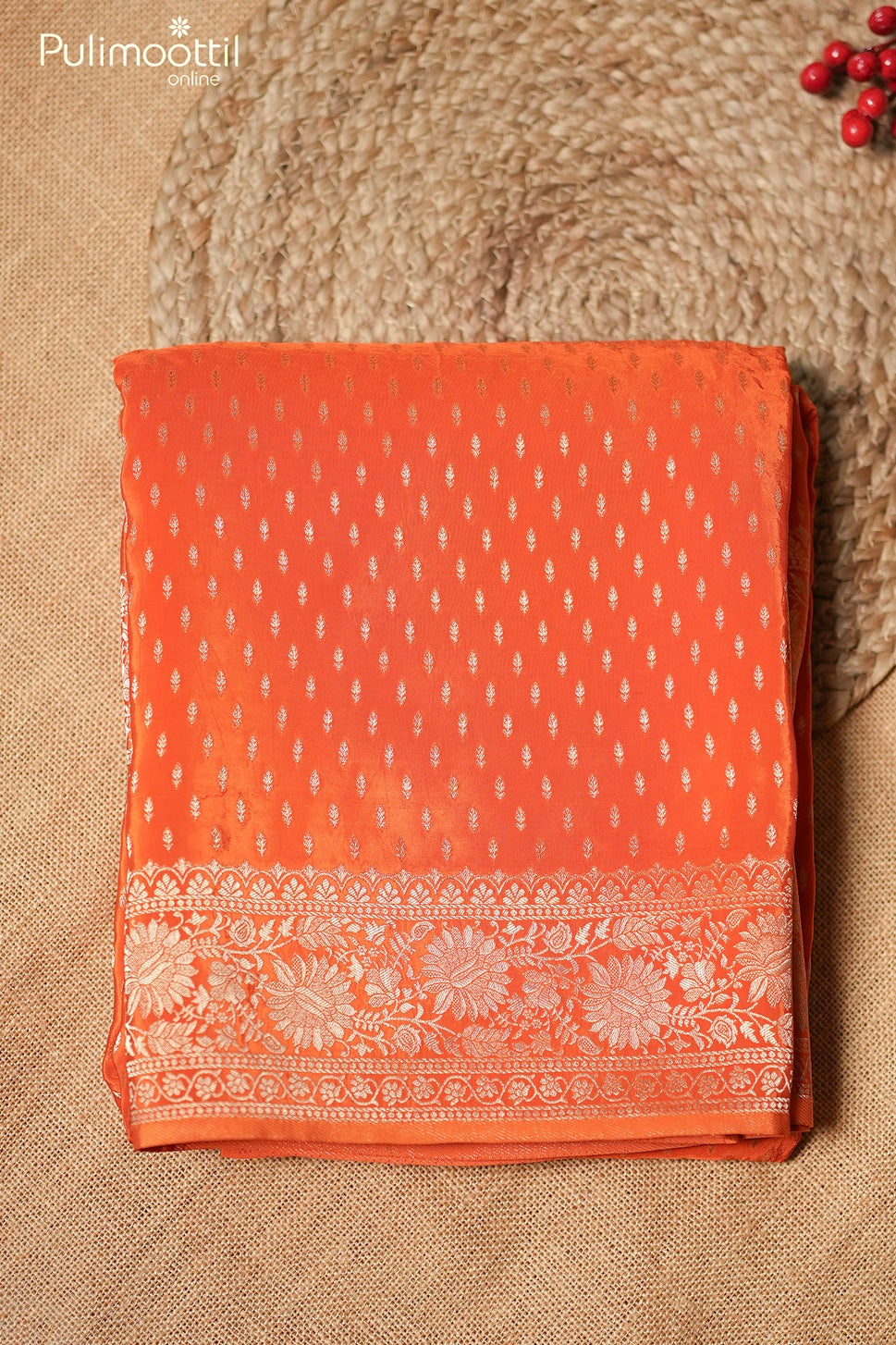 Orange color Banarasi saree