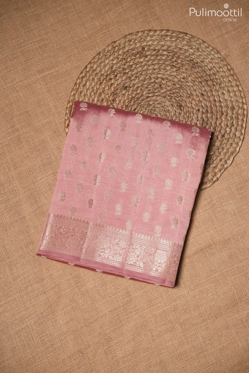 Dusty peach color Chiniya silk saree