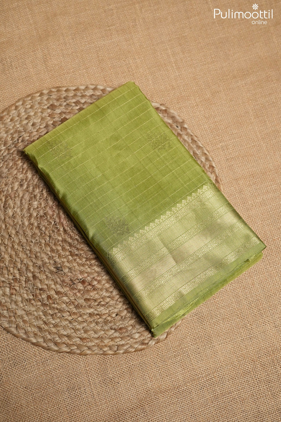 Light olive color Kanchipuram designer saree