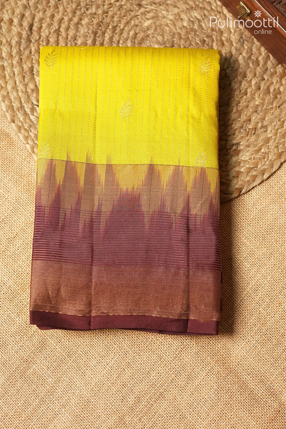 Lemon yellow color Kanchipuram soft silk saree