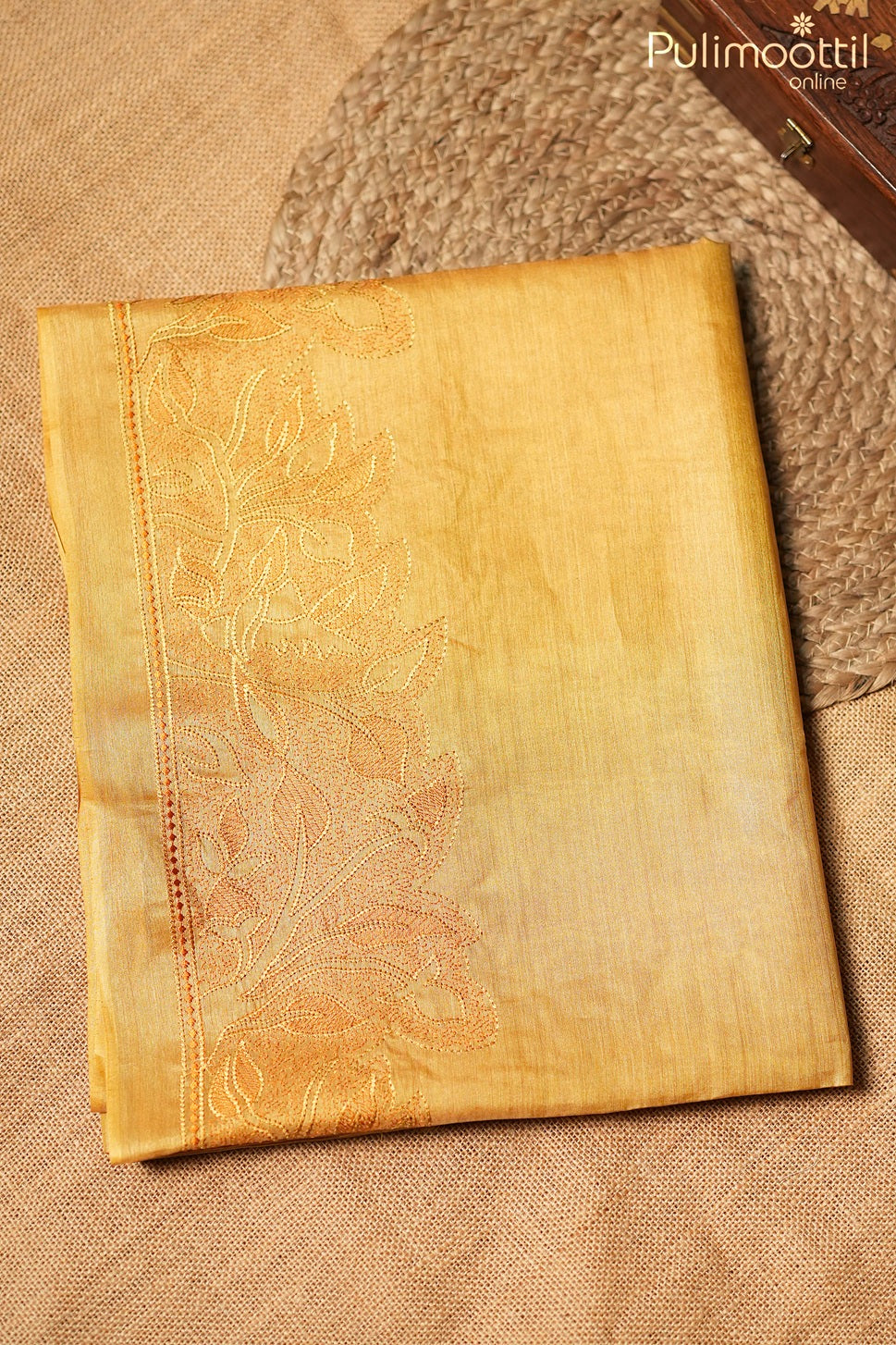 Golden yellow color Tussar silk saree