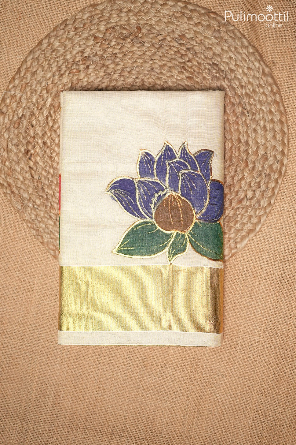 Kerala traditional lotus painting set saree