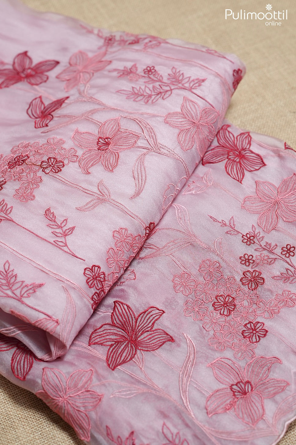 Onion pink color organza fancy saree
