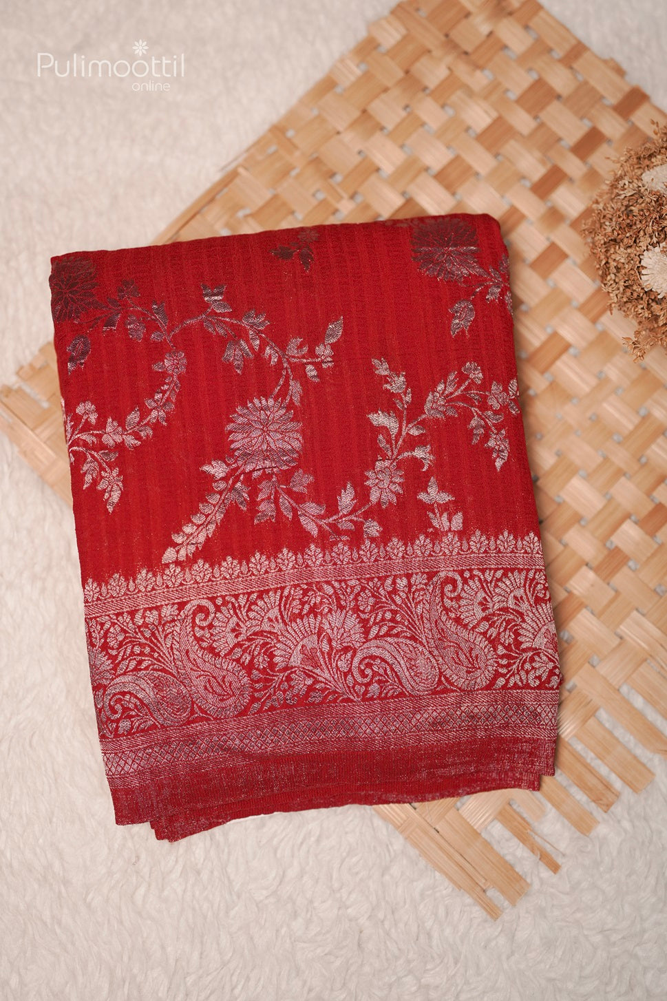 Red Colour Banarasi Rose Gold Work Saree