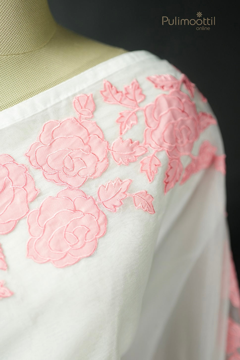 White Colour Organza Fancy Saree.