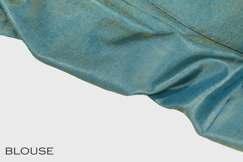 Teal blue color pure Tusser silk saree .