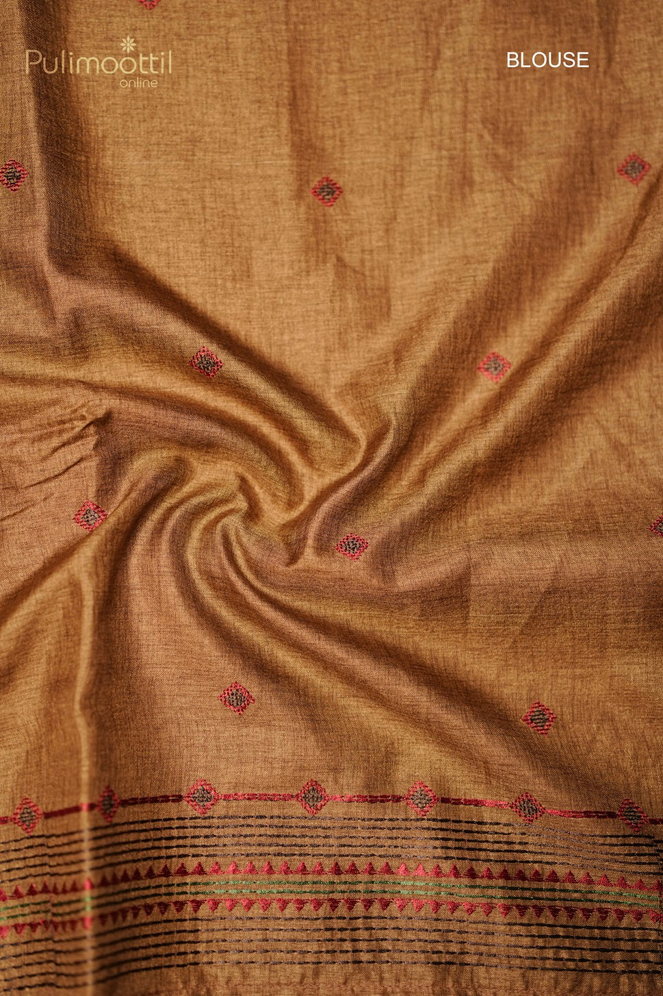 Chickoo Colour Semi Tussar Kantha Work Embroidery Saree