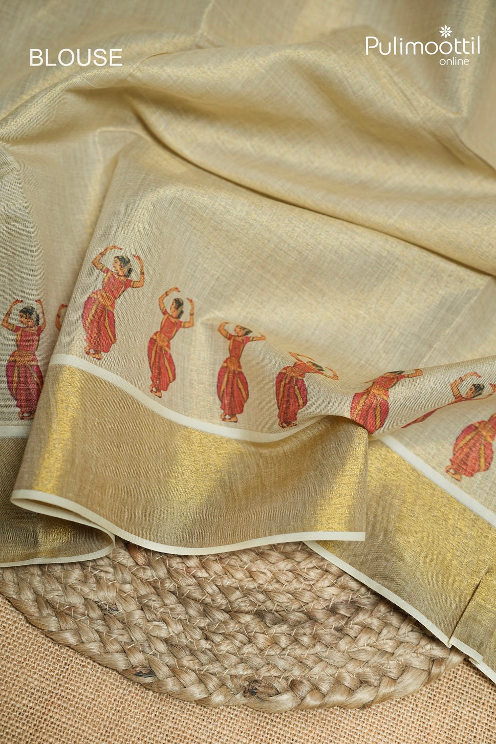 Kerala Traditional Golden Tissue Kathakali Printed Set Saree