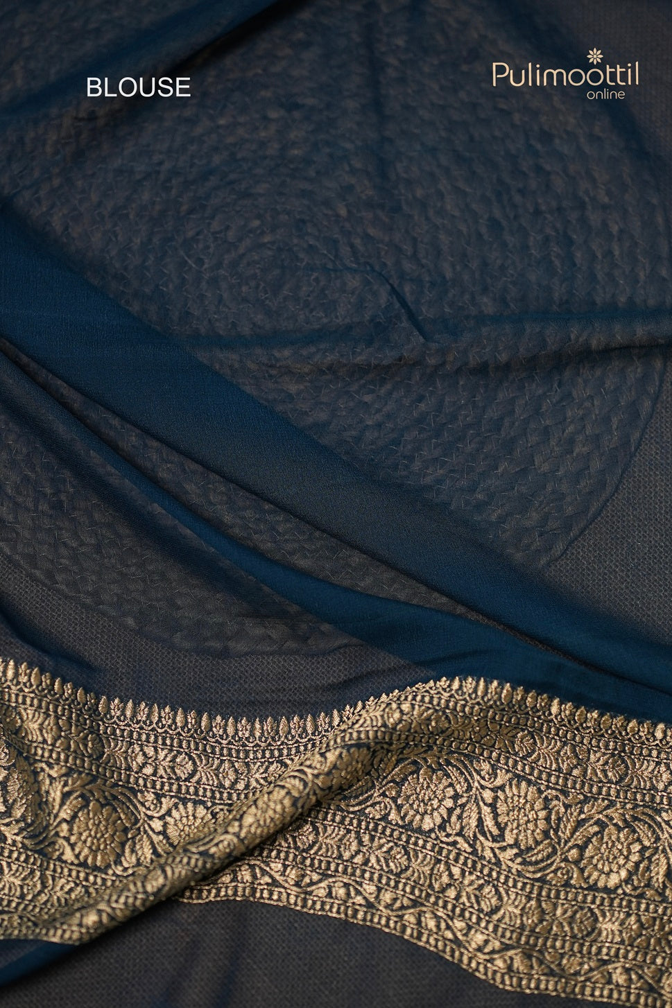 Dark Peacock Blue Colour Banarasi Saree