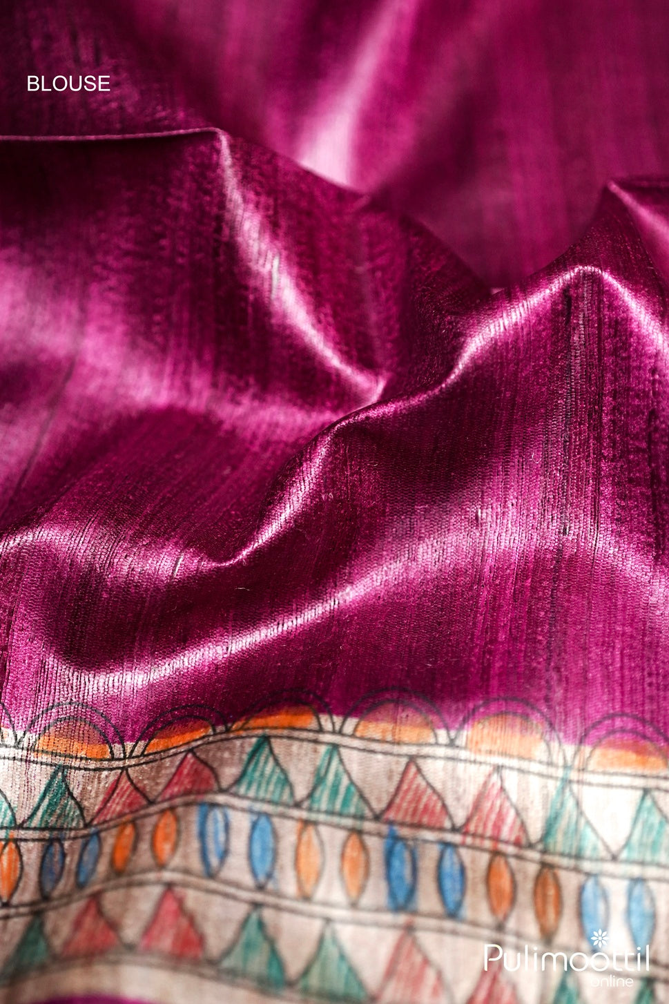 Madhubani Dark Pink Jute Silk Saree.