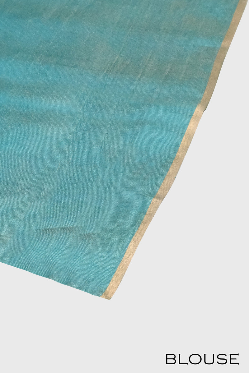 Teal blue color pure Tusser silk saree .