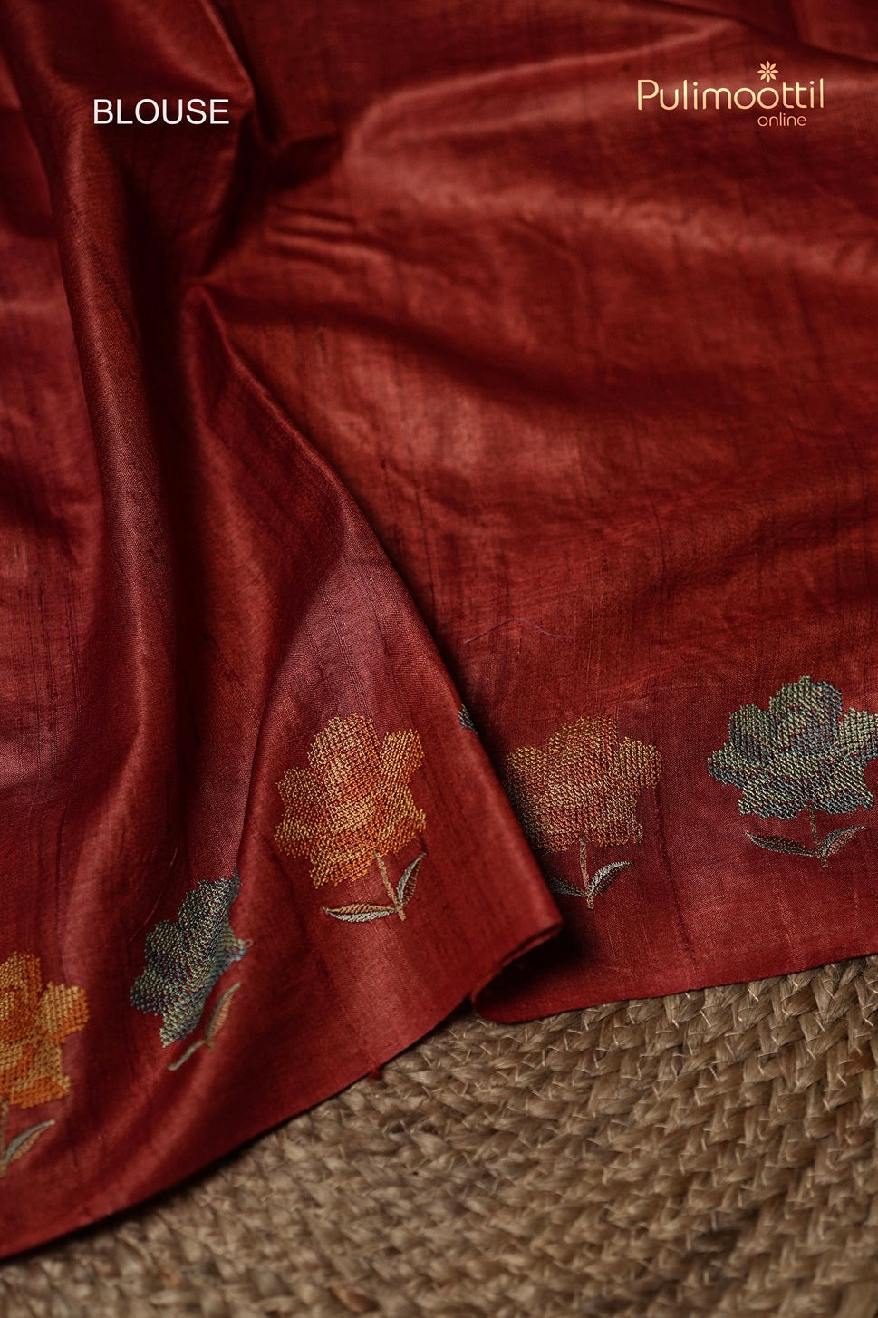 Brick Red Colour Jute Silk Saree