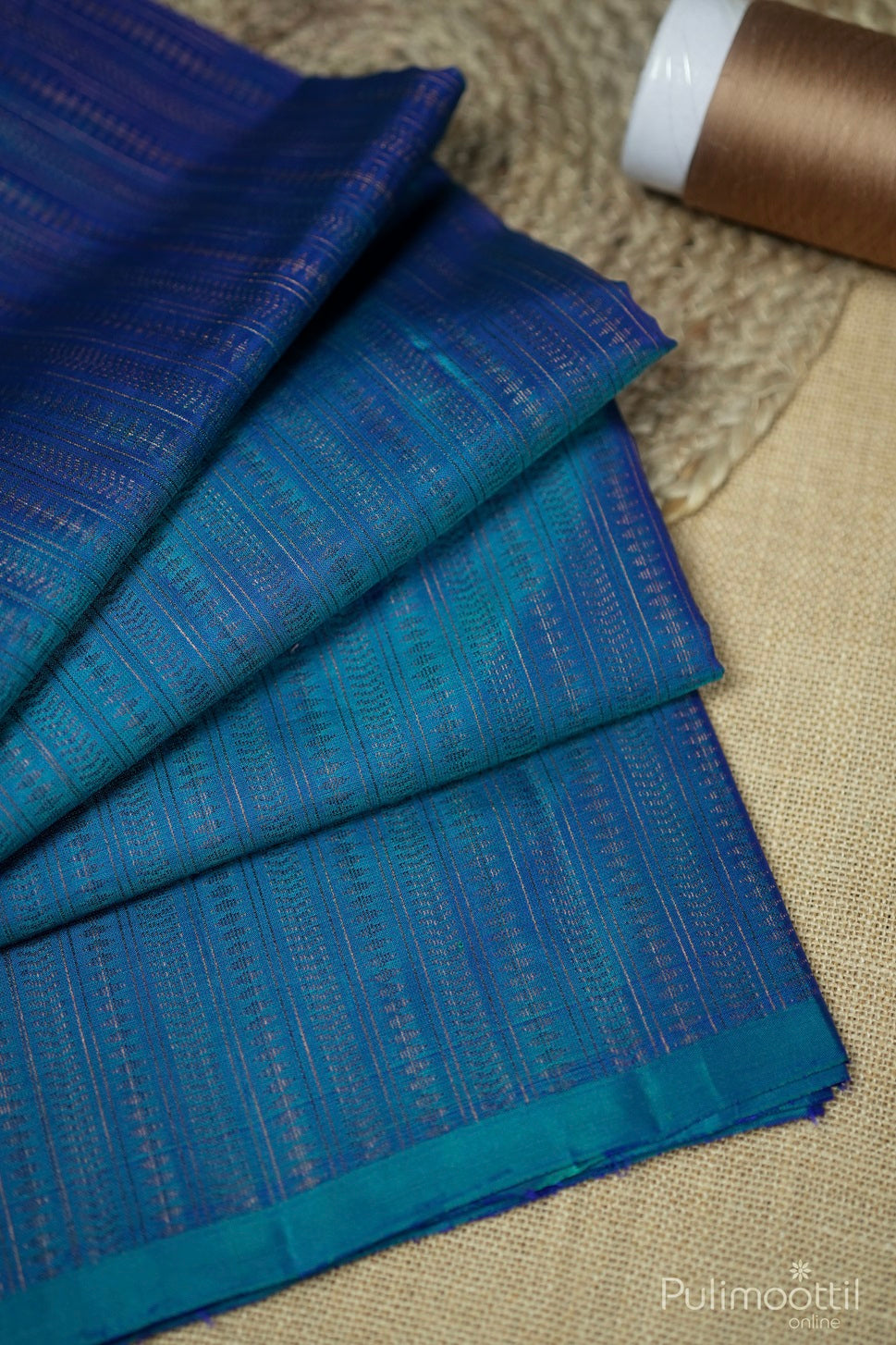 Dark Peacock Blue Colour Kanchipuram Designer Saree