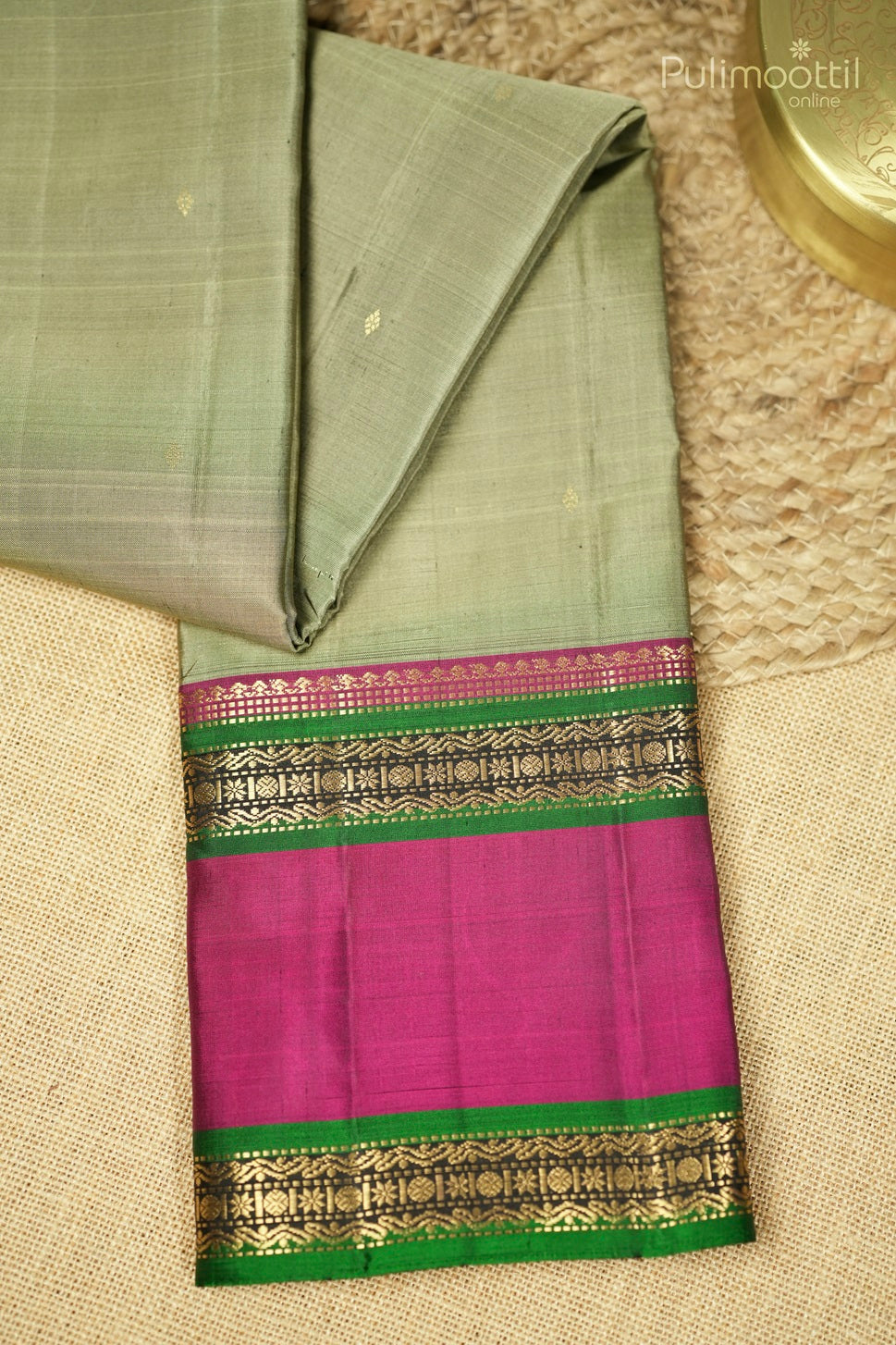 Pastel Olive Green Colour Kanchipuram Soft Silk Saree