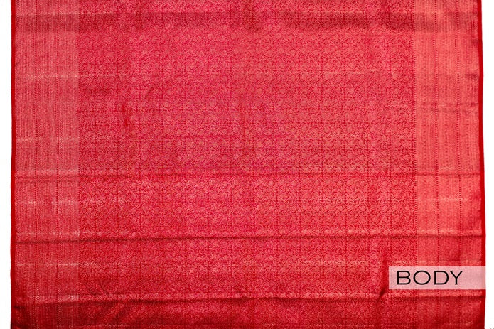 Cherry red color Kanchipuram Wedding saree