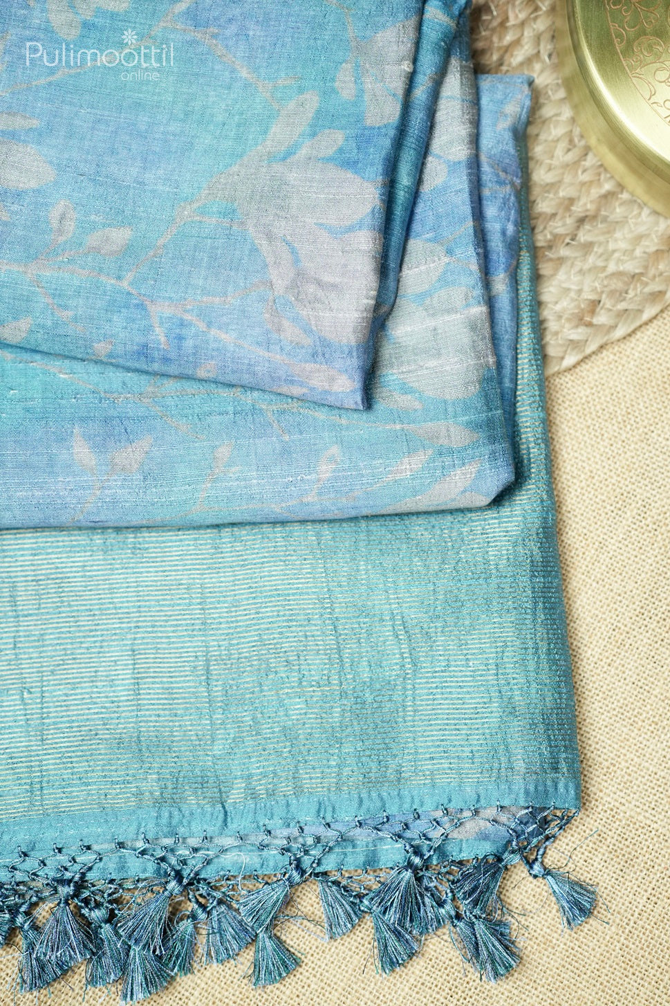 Pastel Blue Colour Printed Jute Silk Saree