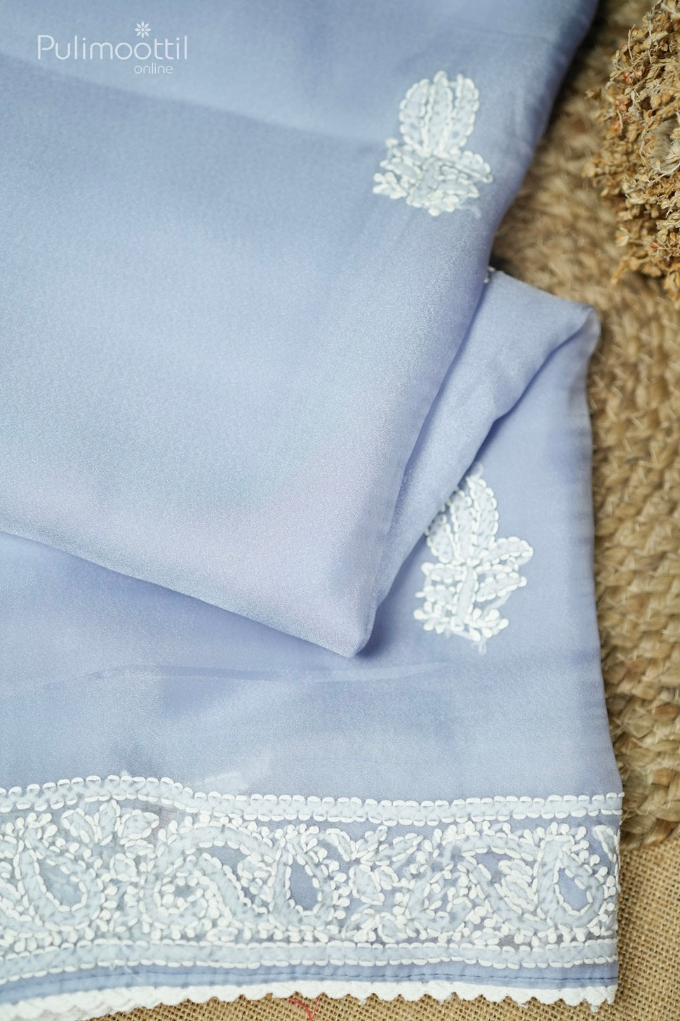 Steel Blue Colour Chikankari Work Organza Fancy Saree.